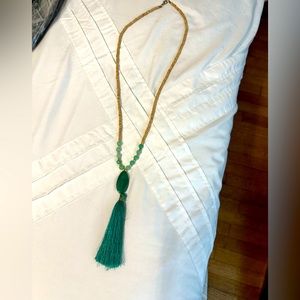 Green wooden tassel necklace